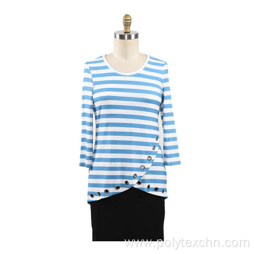 Ladies Printed Strips Rayon T-shirt